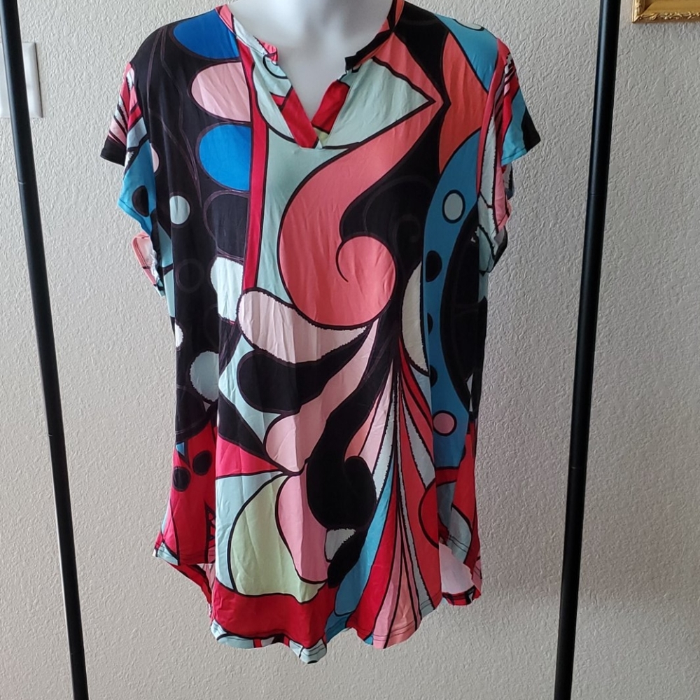 Pretty colorful pop culture tunic top 4X